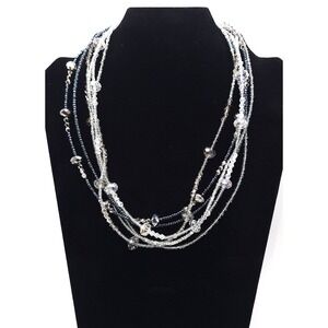 Black Multi Strand Beaded Statement Necklace Crystal Seed Beads